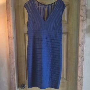 Adrianna Papell Deep Blue Striped Midi Dress
